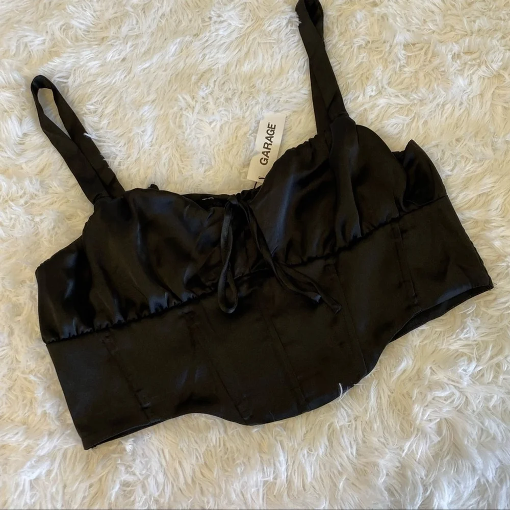 GARAGE Satin Bustier Bralette New Black size Large with Ribbing
